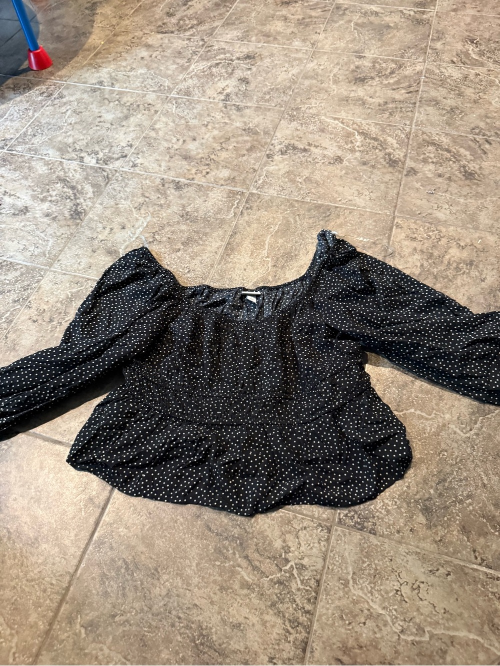 a new day Black Polka Dot Peasant Top